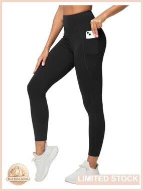 High Waist Yoga Leggings Side Pockets Tummy Control Workout Pants 26 Inseam